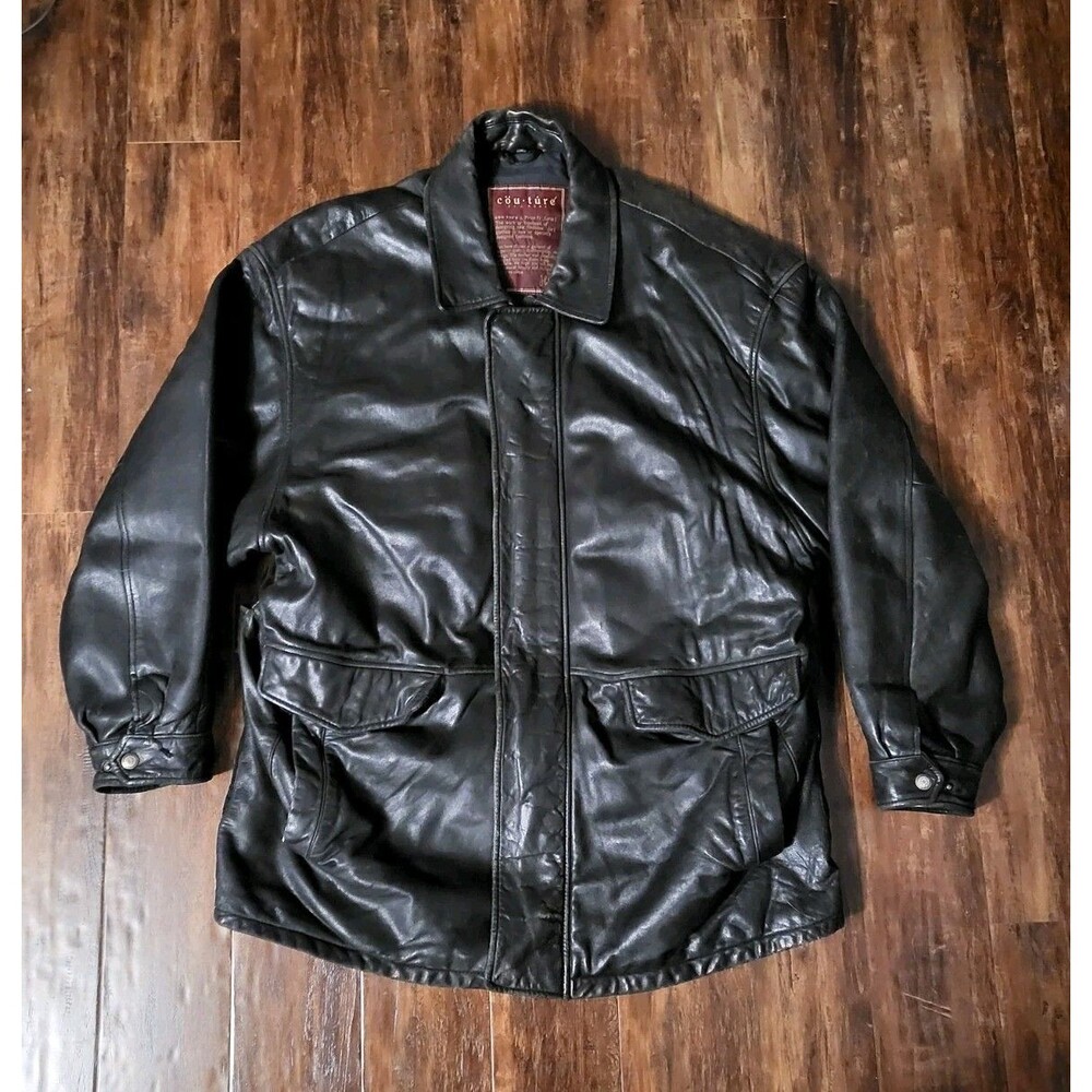 Couture J. Park Genuine Lamb Leather Jacket Men’s XL Black Bomber Zip Up Biker
